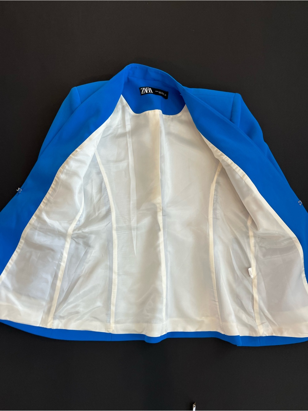 ZARA Electric Cobalt Royal Blue Collarless Blazer Tailored Open Front Jacket - Picture 13 of 13